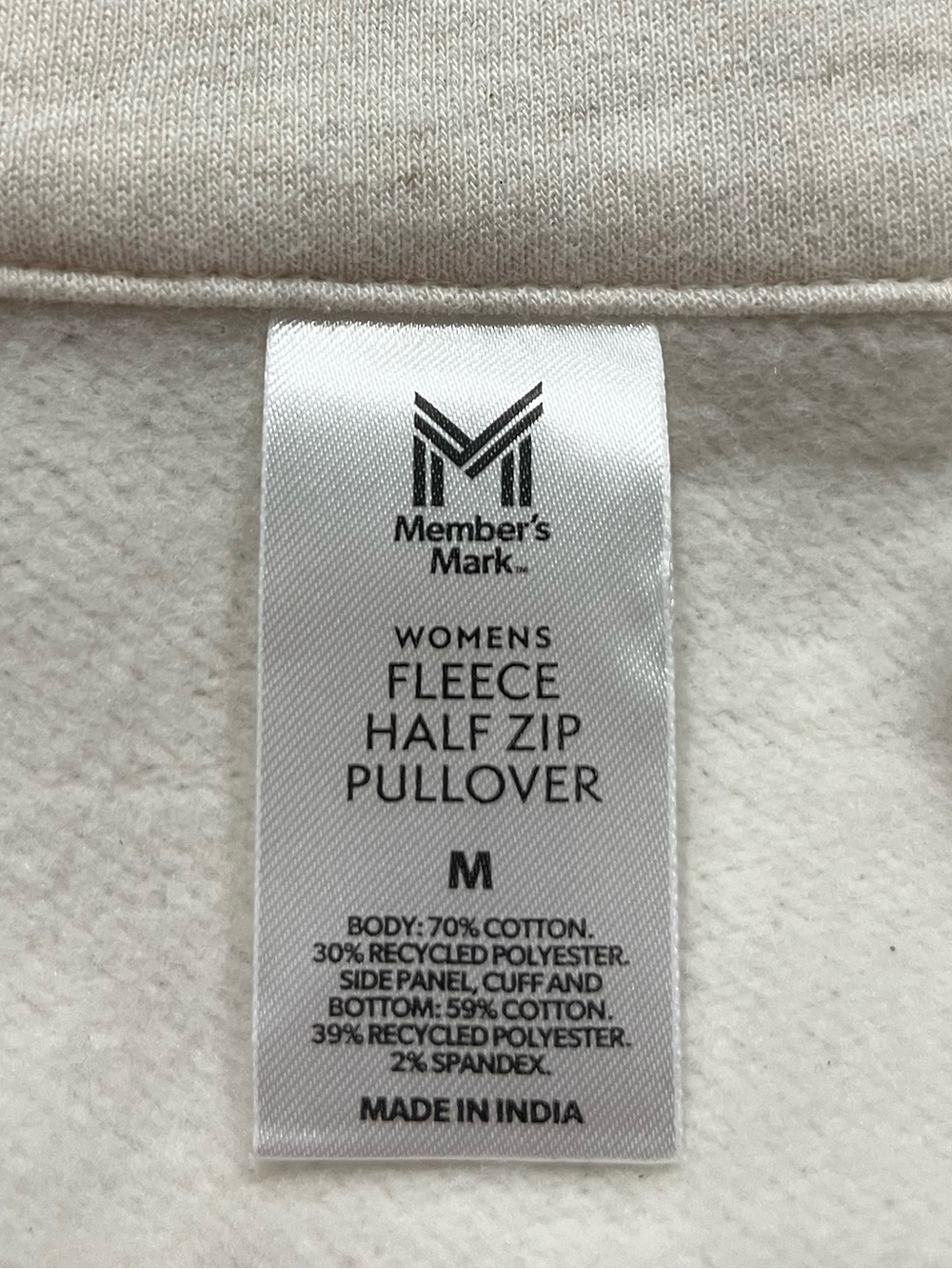 MEMBERS MARK Cream  Cropped Fleece Half Zip Pullover Sweatshirt  M NWOT - Picture 10 of 10